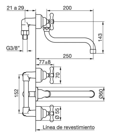 Grifería FV16 Malena Cocina Pared Cierre Cerámico Mod. 403/16