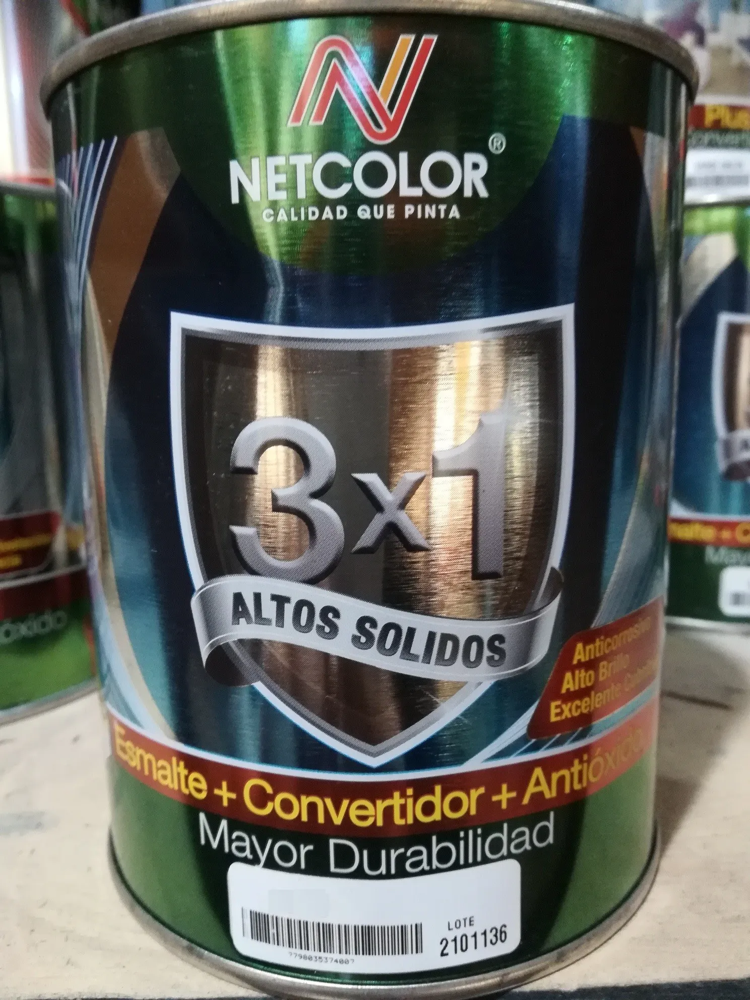 NET COLOR- 3x1 ESMALTE+CONVERT.+ANTIOXIDO VERDE ING. x4 lts