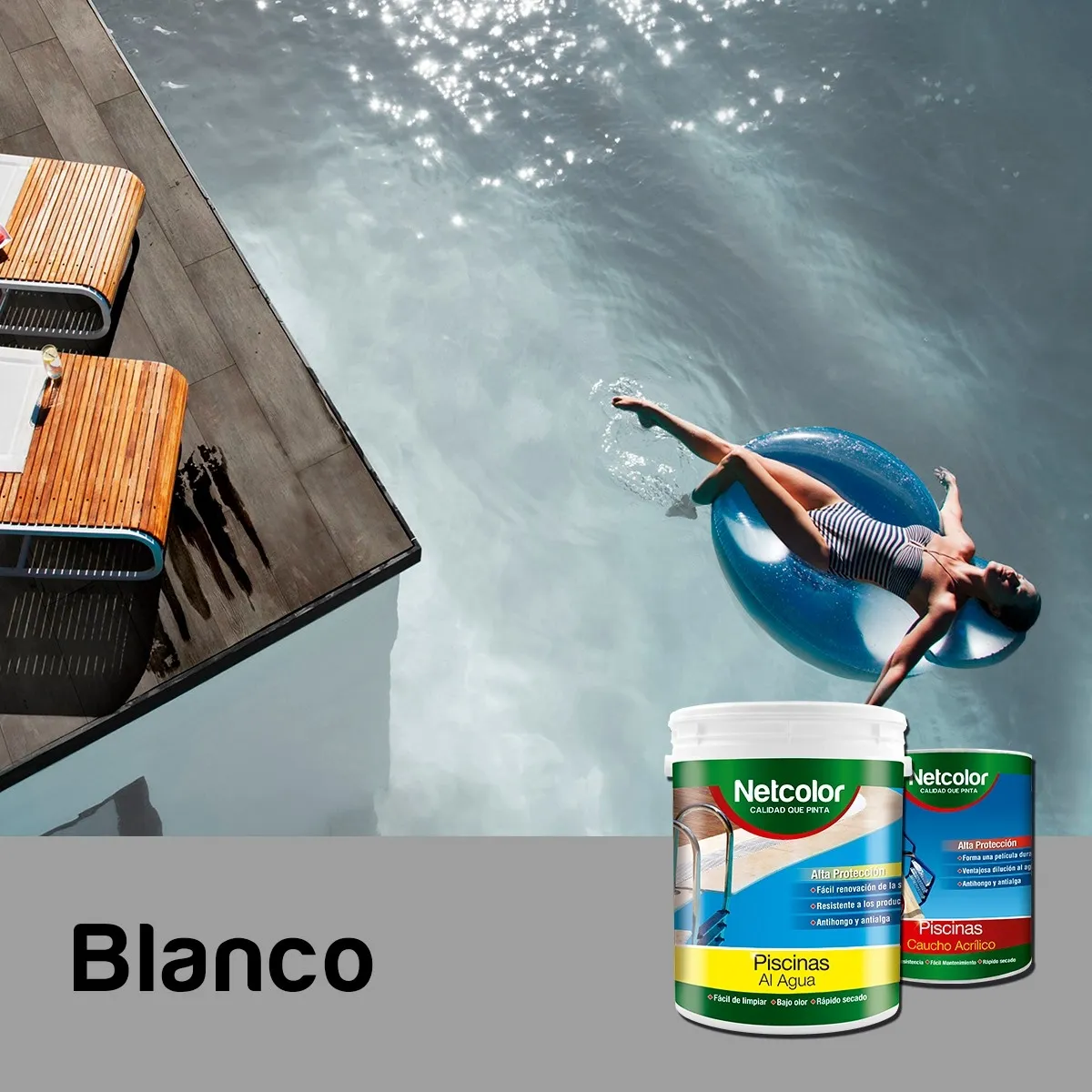 NET COLOR-PINTURA PISCINA CAUCHO ACRILICO -BLANCA -4 lts